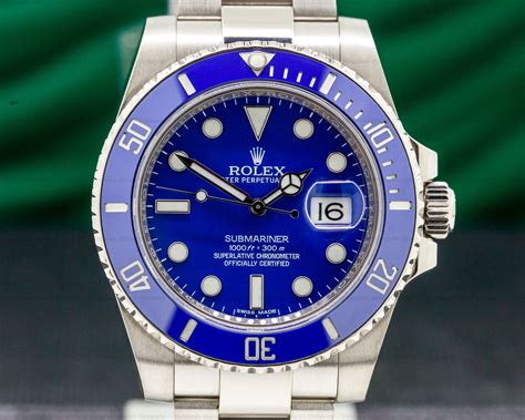 rolex submariner blue and 18k gold watch|submariner white gold price.